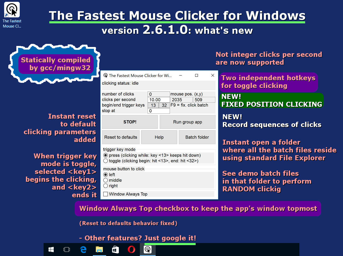 The Fastest Mouse Clicker for Windows Classic: introduce the "FIXED POSITION CLICKING" feature