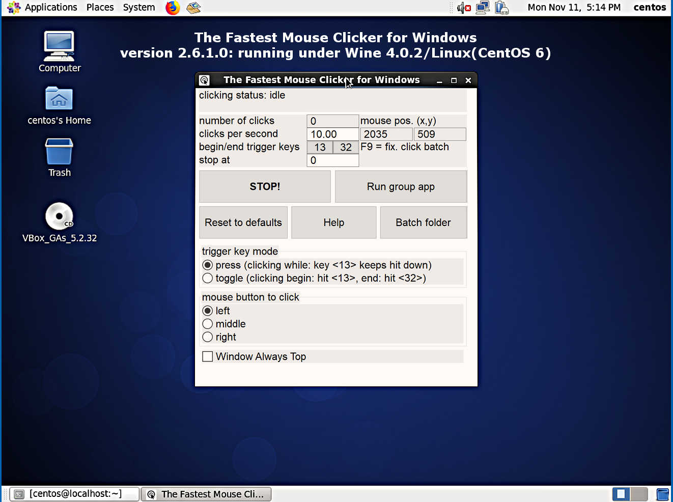 The Fastest Mouse Clicker for Windows Classic: running under Wine 4.0.2/Linux(CentOS 6)