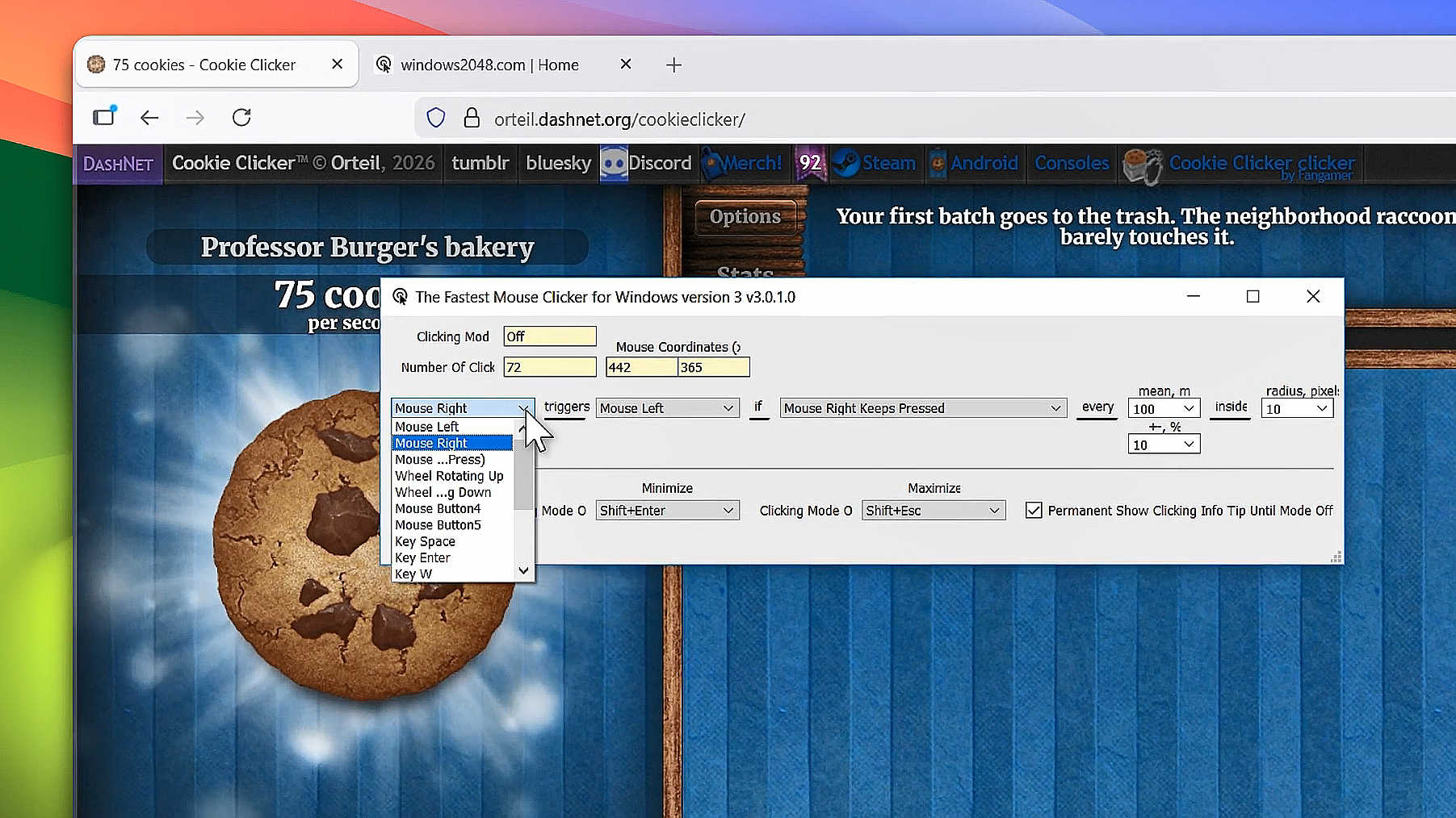 El Clicker de Ratón Más Rápido para Windows versión 3 - trigger combo-box
