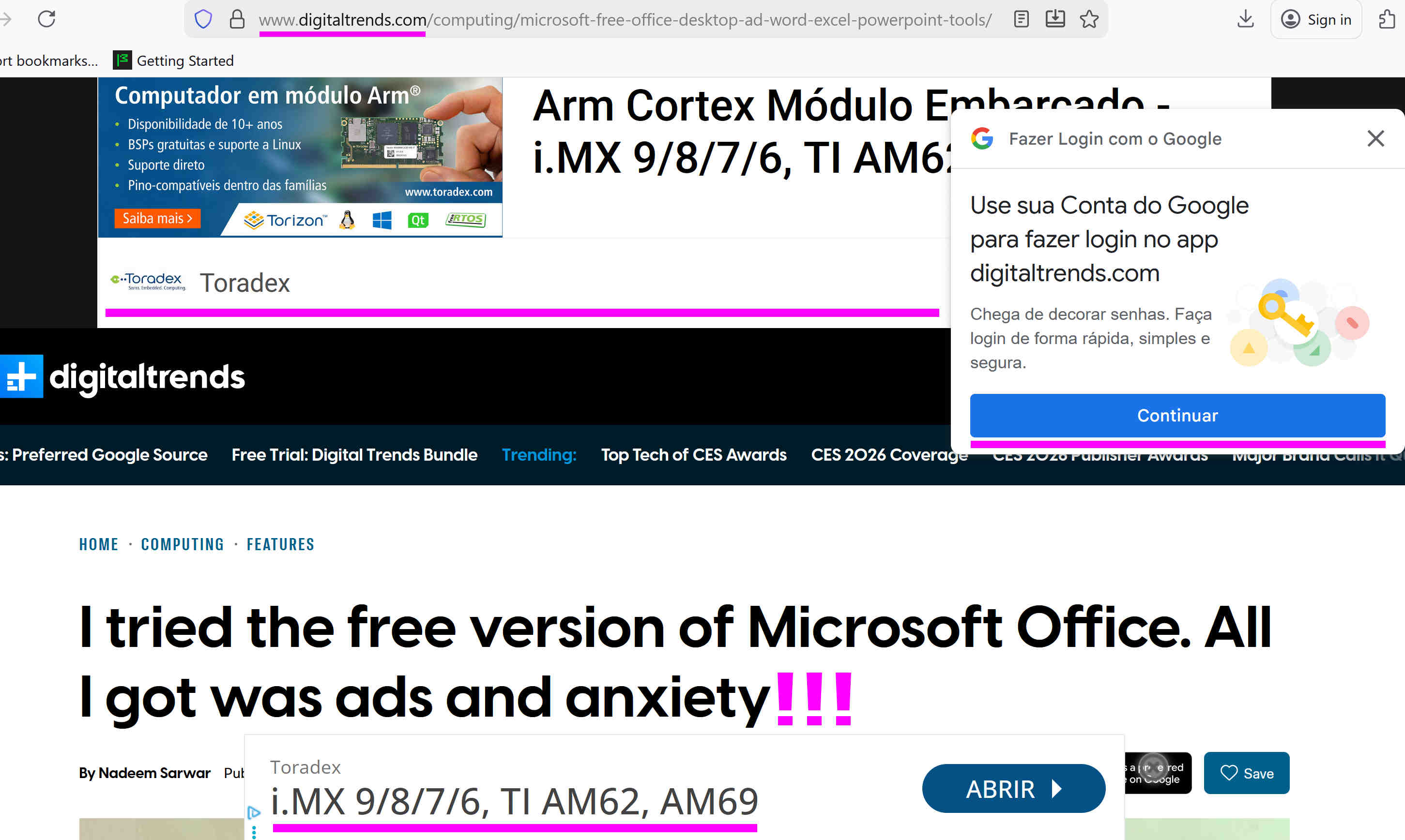 Example of a site with Ads - www.digitaltrends.com